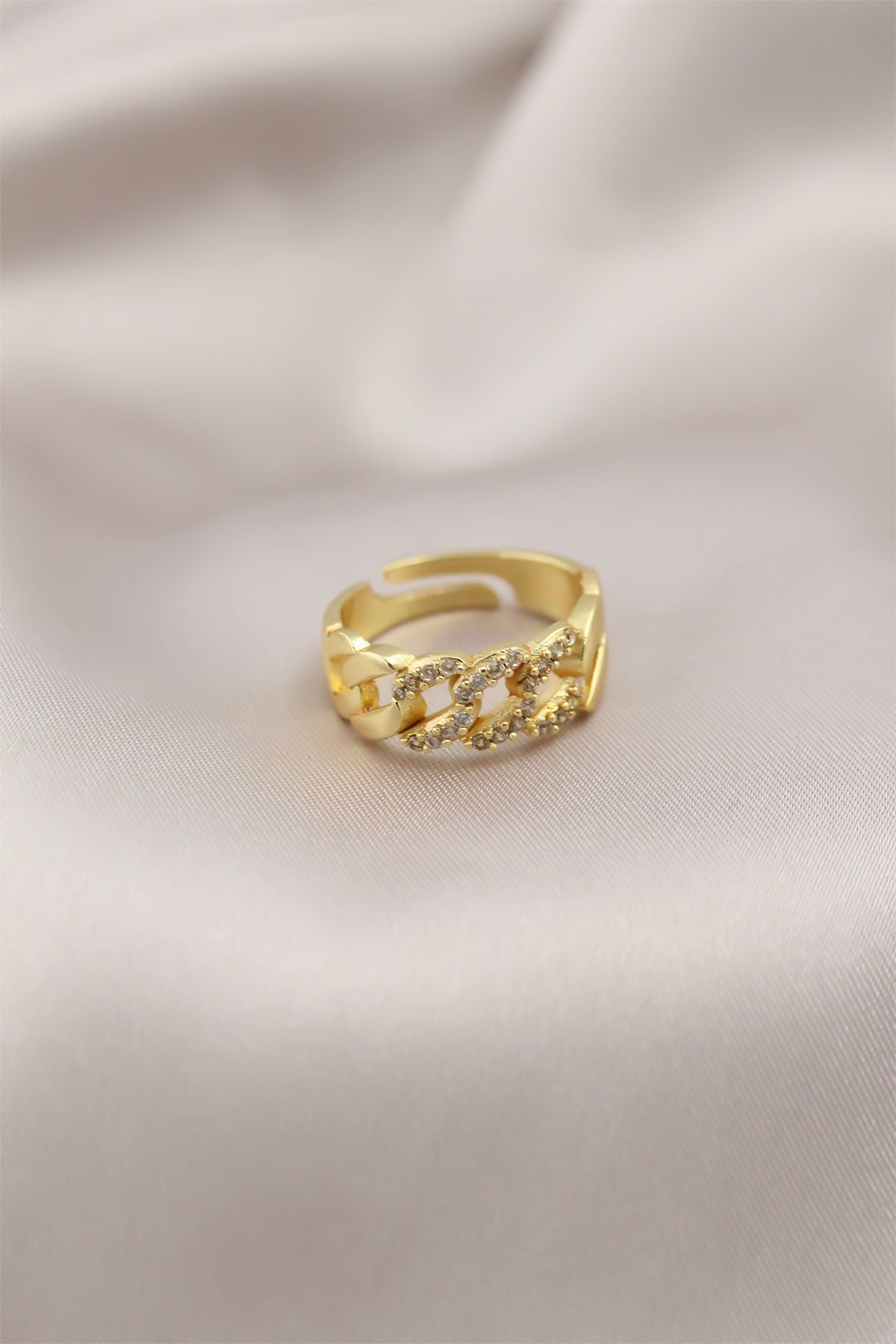 Gold Color Metal Chain Model Stone Women's Ring
