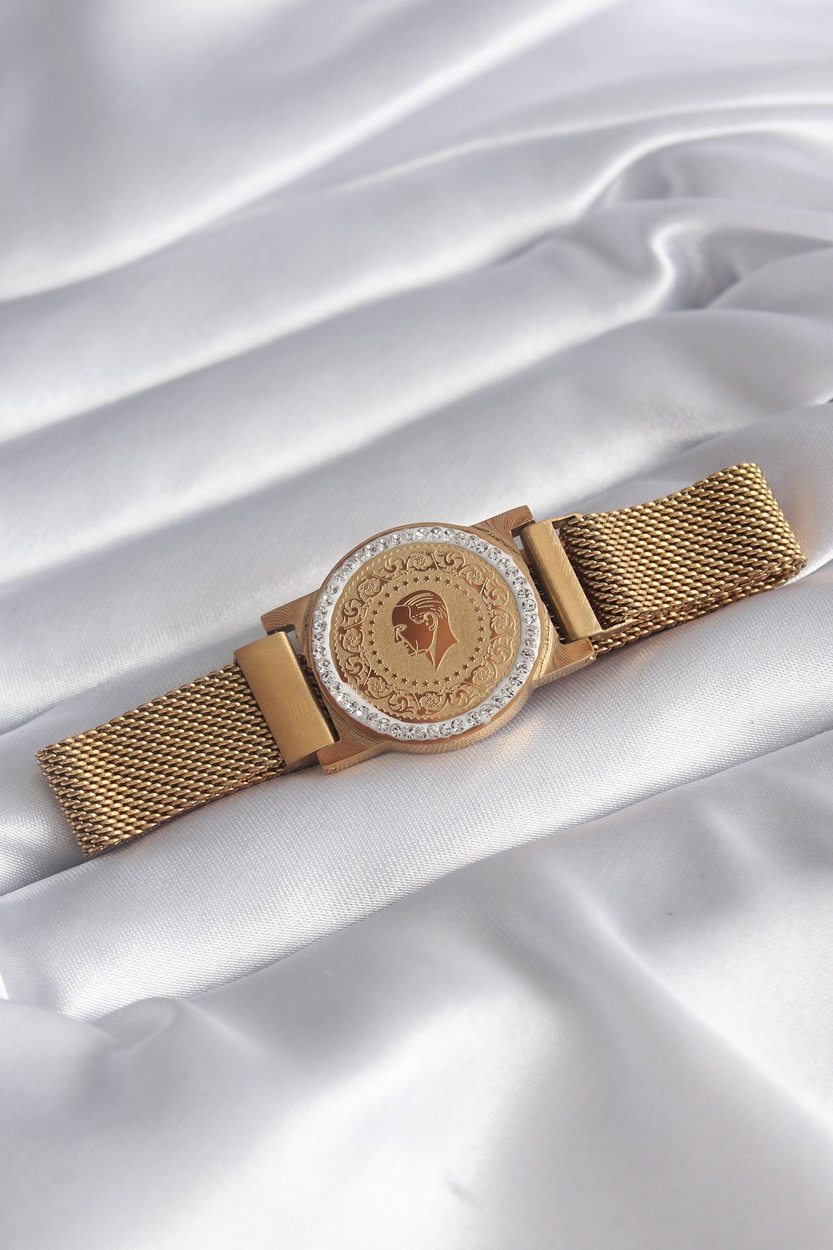 316L Steel Gold Color Magnetic Mesh Zircon Stone Quarter Gold Model Women's Bracelet