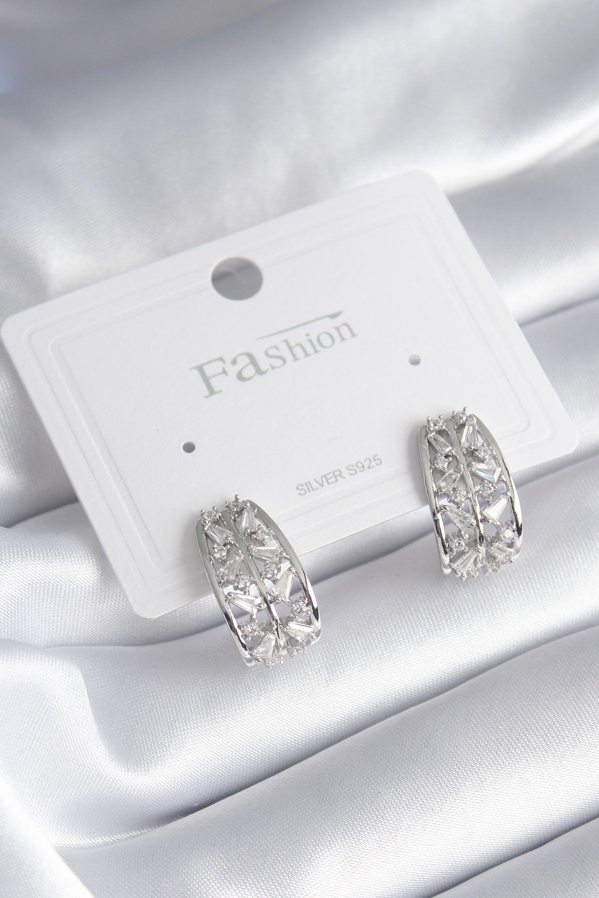Brass Silver Color Zircon Stone Women's Earrings
