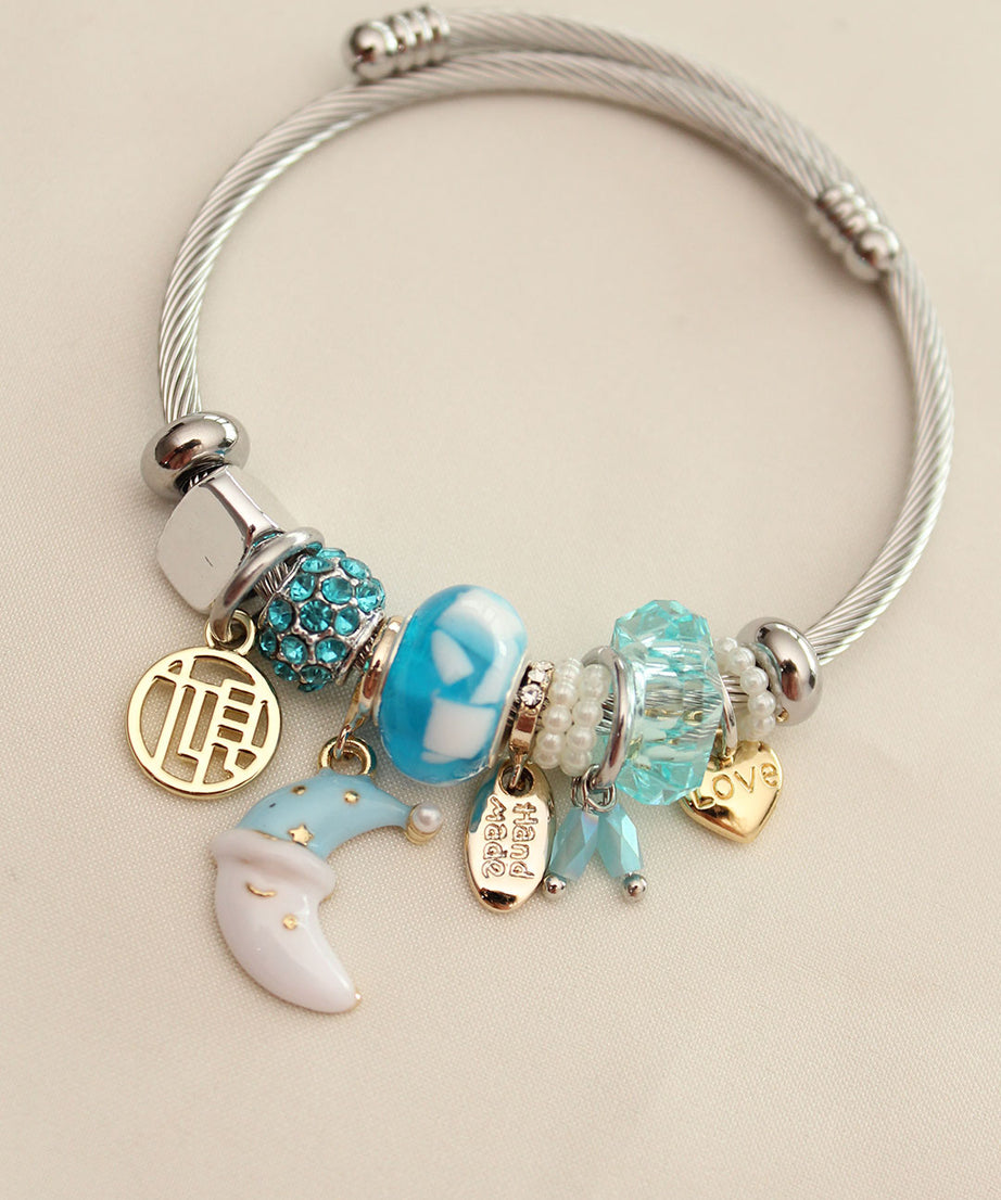 Blue Color Moon Model Stone Charm Bracelet