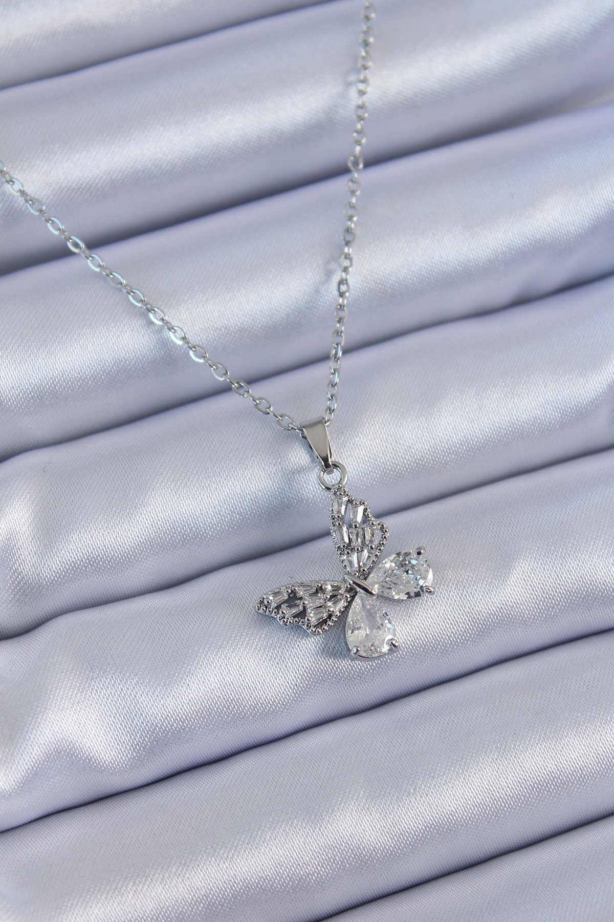 316L Steel Silver Color Zircon Stone Butterfly Model Women's Necklace