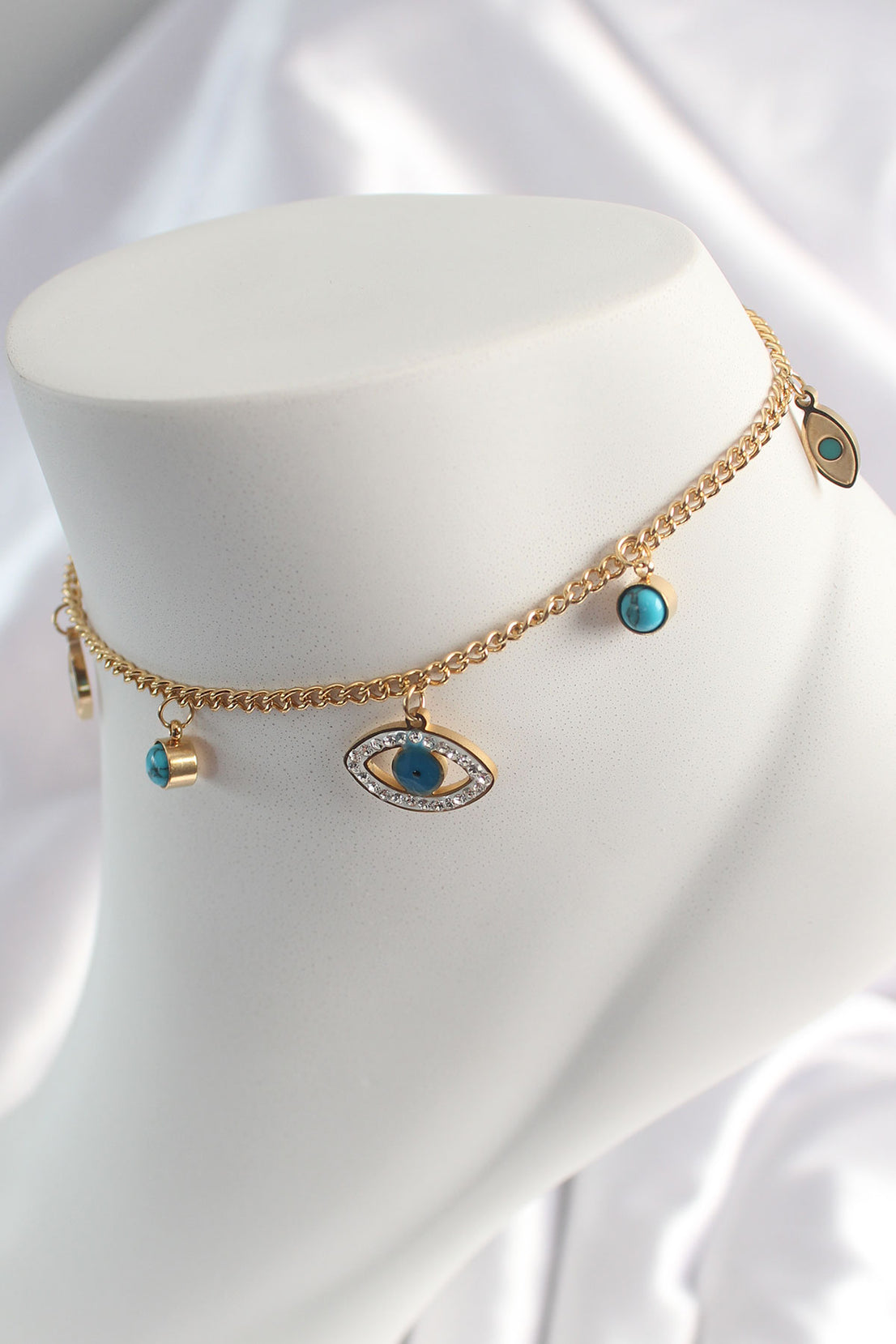 316L Steel Gold Color Chain Model Zircon Stone Eye Figure Women's Anklet