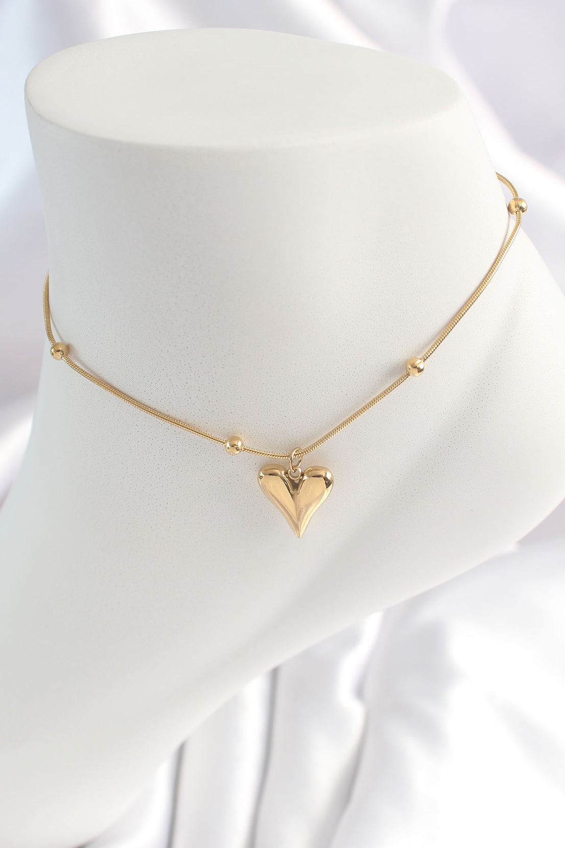 316L Steel Gold Color Minimal Ball Detail Heart Figure Women's Anklet