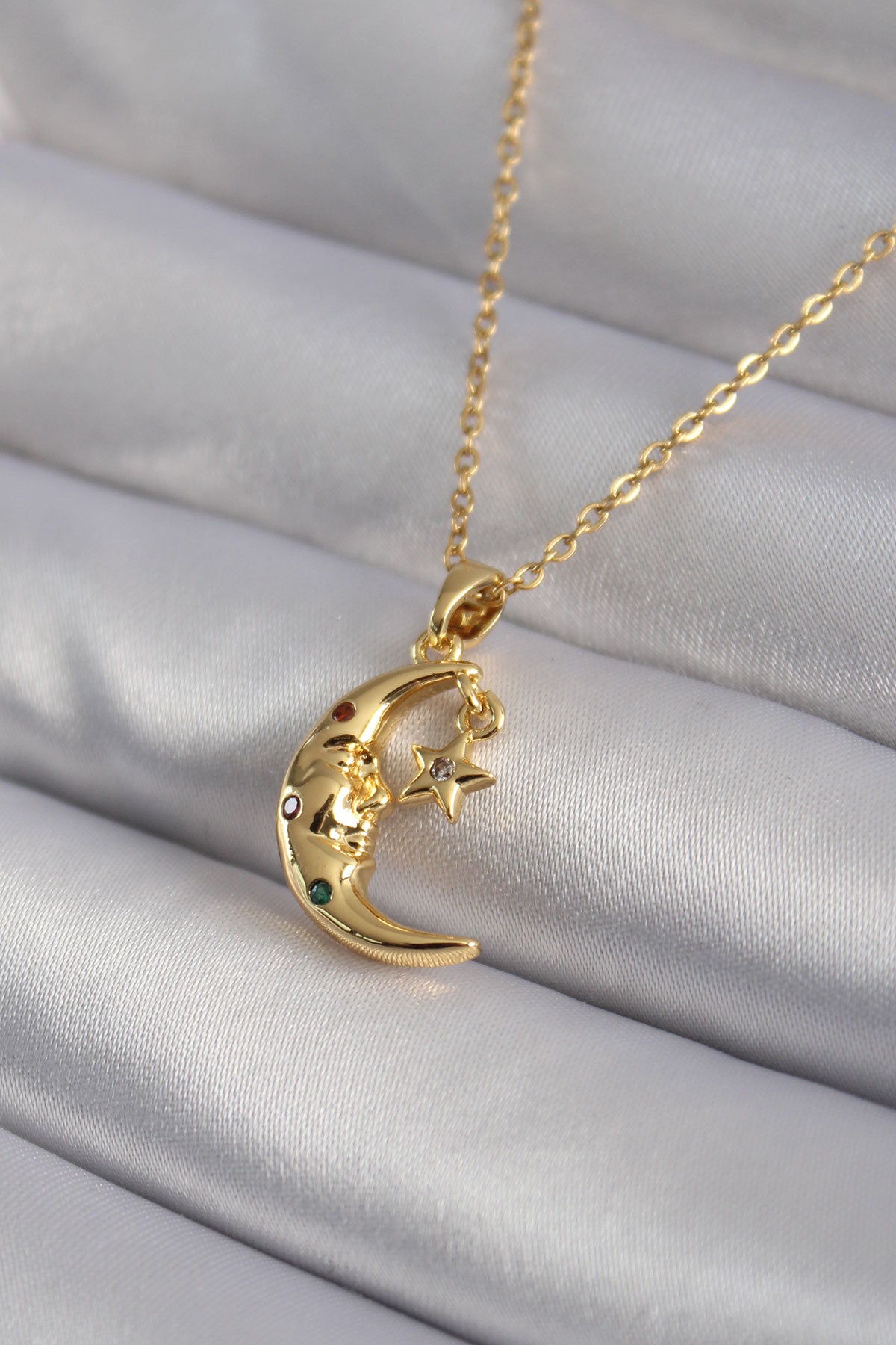 316L Steel Gold Color Zircon Stone Moon Star Model Women's Necklace