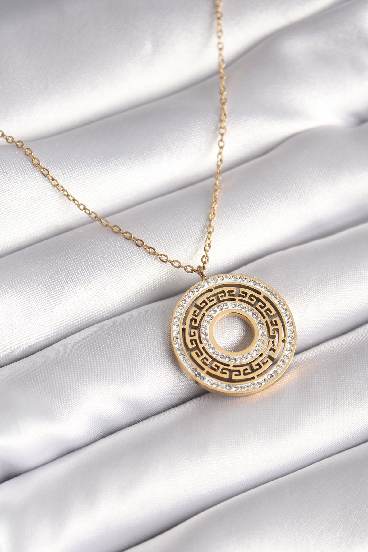 316L Steel Gold Color Zircon Stone Labyrinth Processing Model Women's Necklace