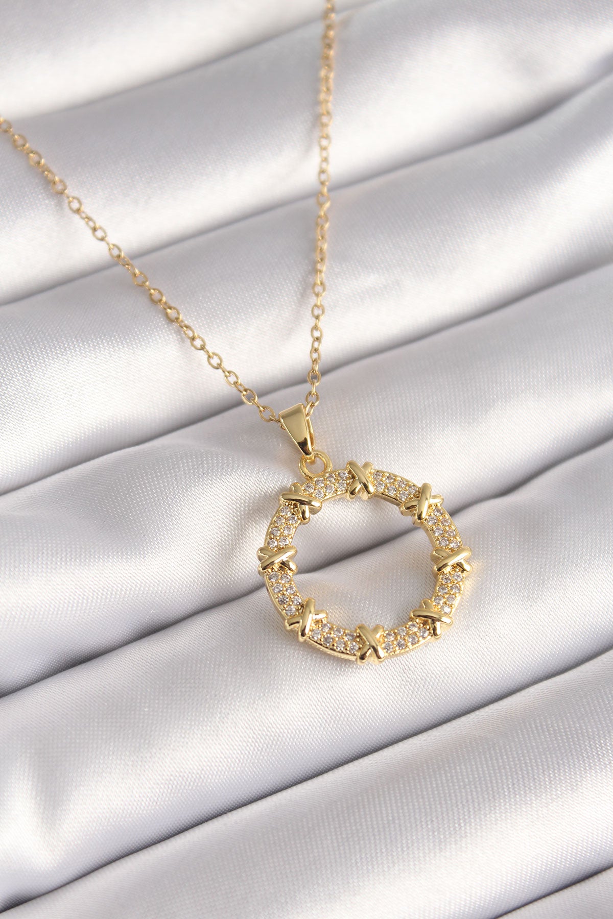 316L Steel Gold Color Chain Zircon Stone XoXo Model Women's Necklace