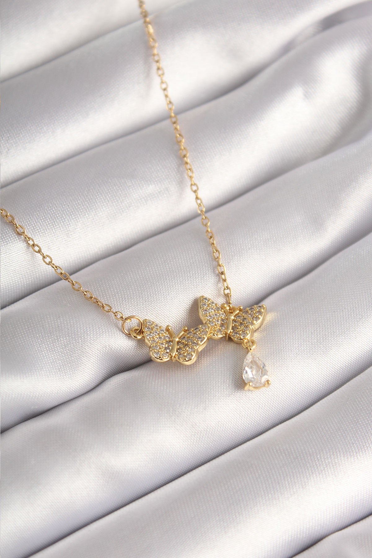 316L Steel Gold Color Zircon Stone Butterfly Model Women's Necklace