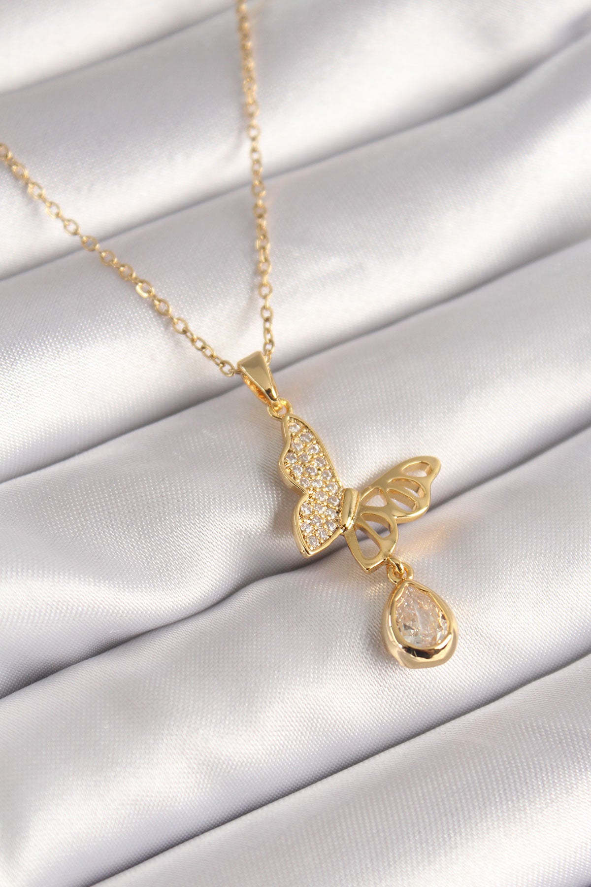 316L Steel Gold Color Zircon Stone Butterfly Model Women's Necklace