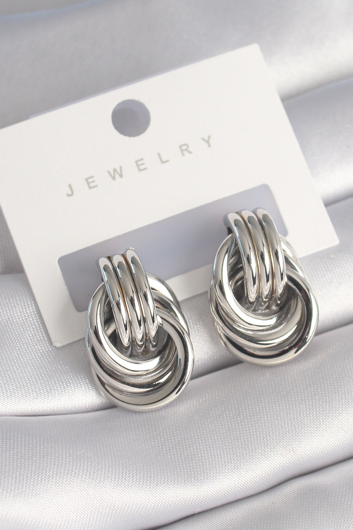 Brass Silver Color Spiral Model Women's Earrings