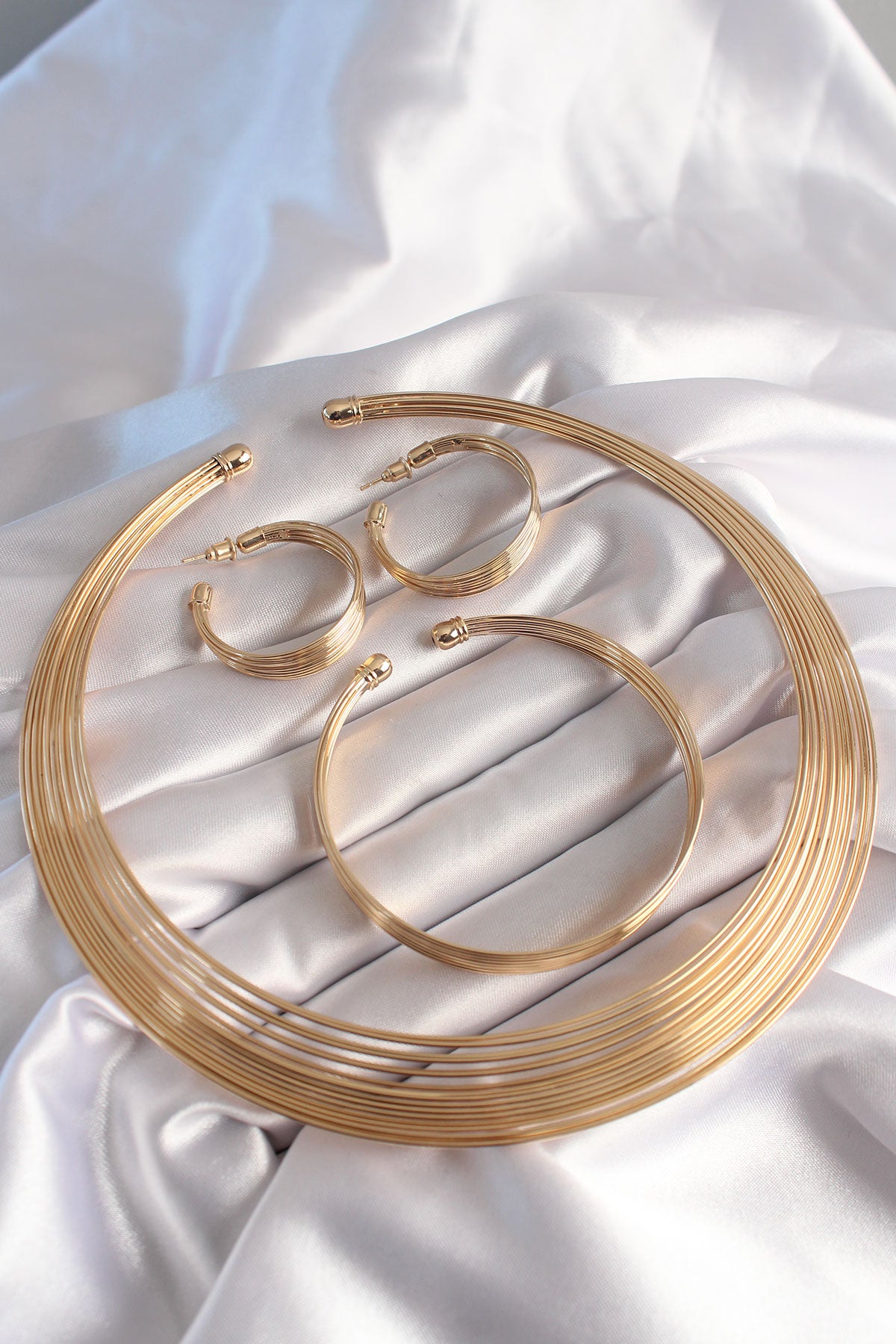 Brass Gold Color Necklace Earring Bracelet Set