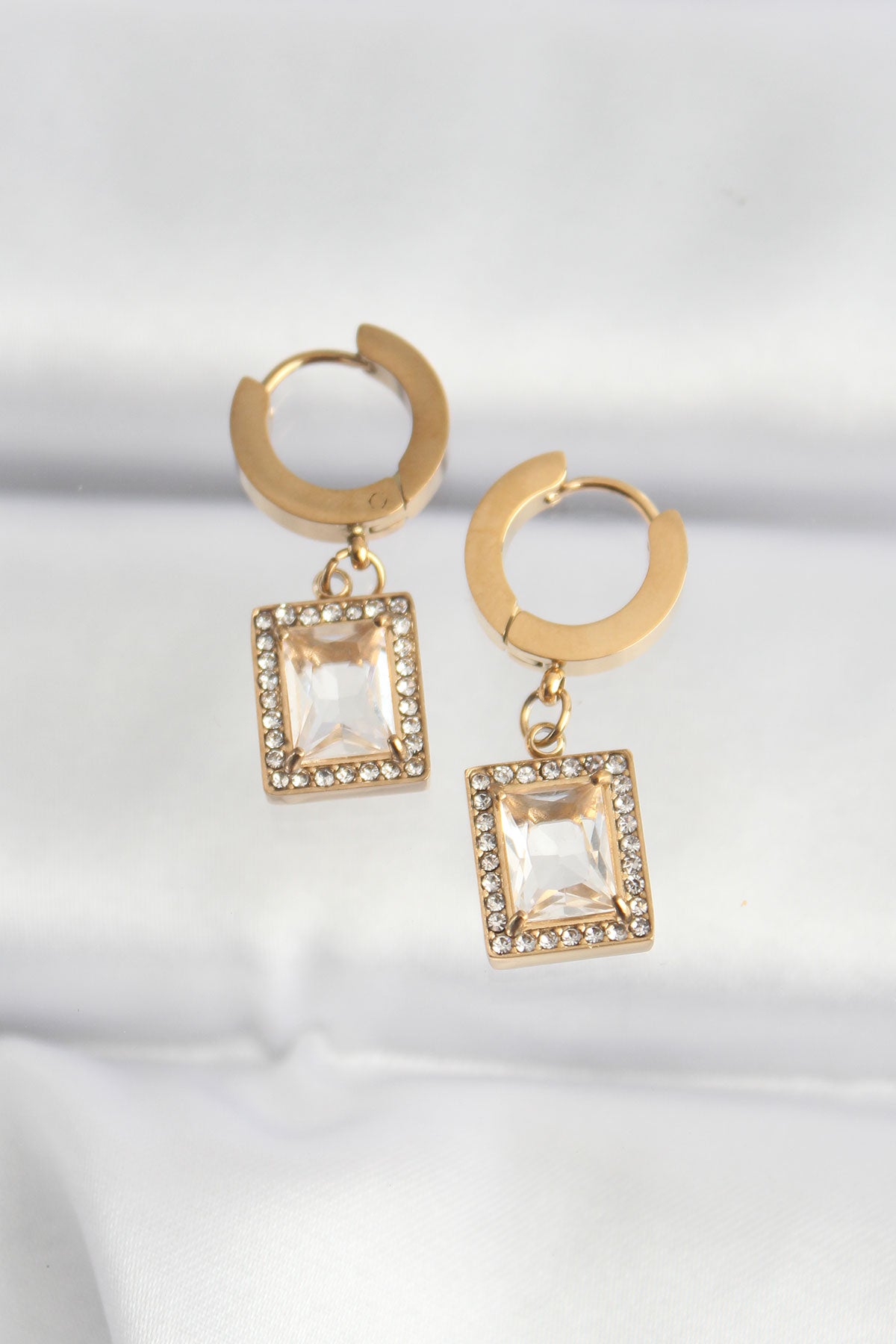 316L Steel Gold Color Stone Rectangular Model Earring