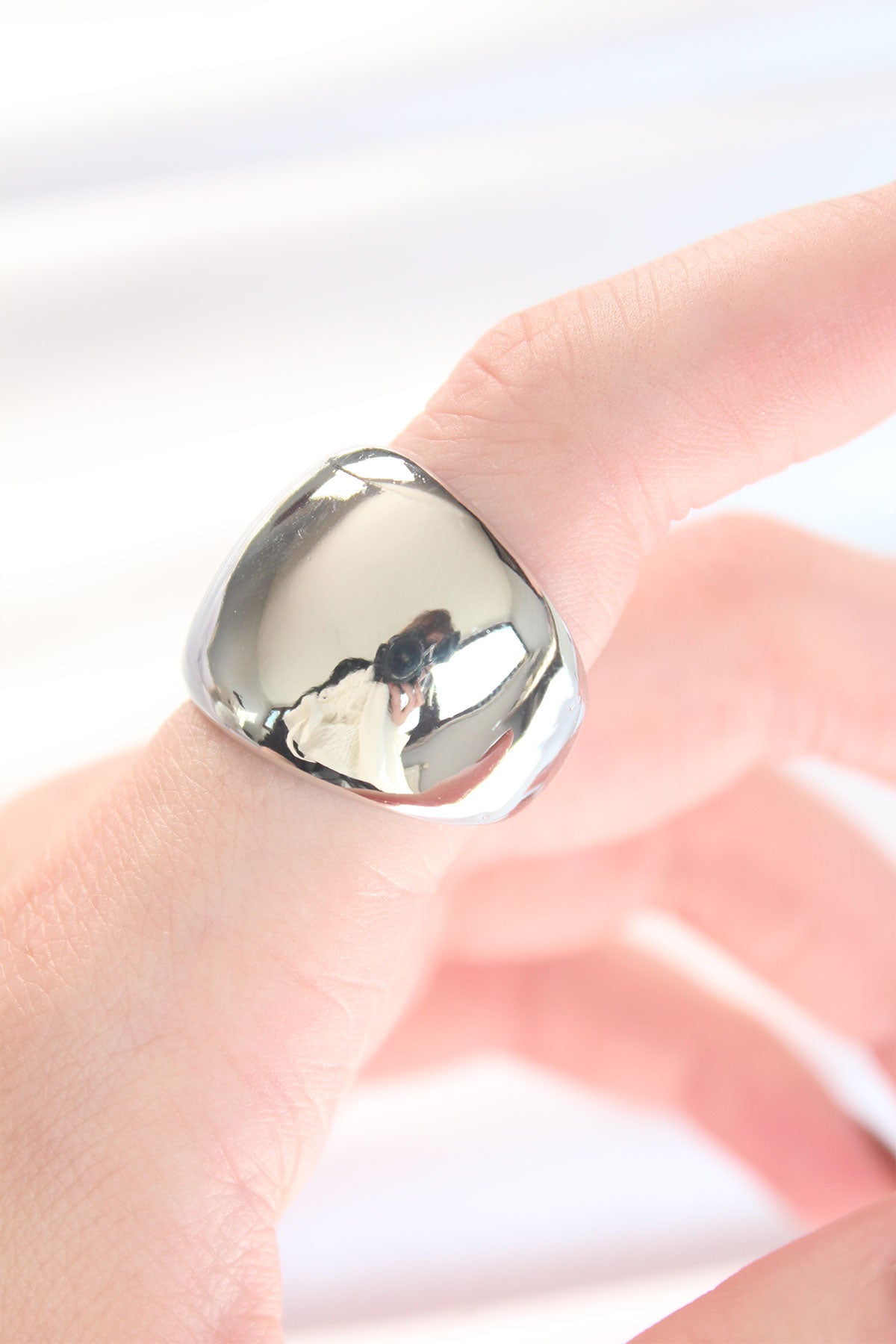 Silver Color Adjustable Domed Mirror Ring