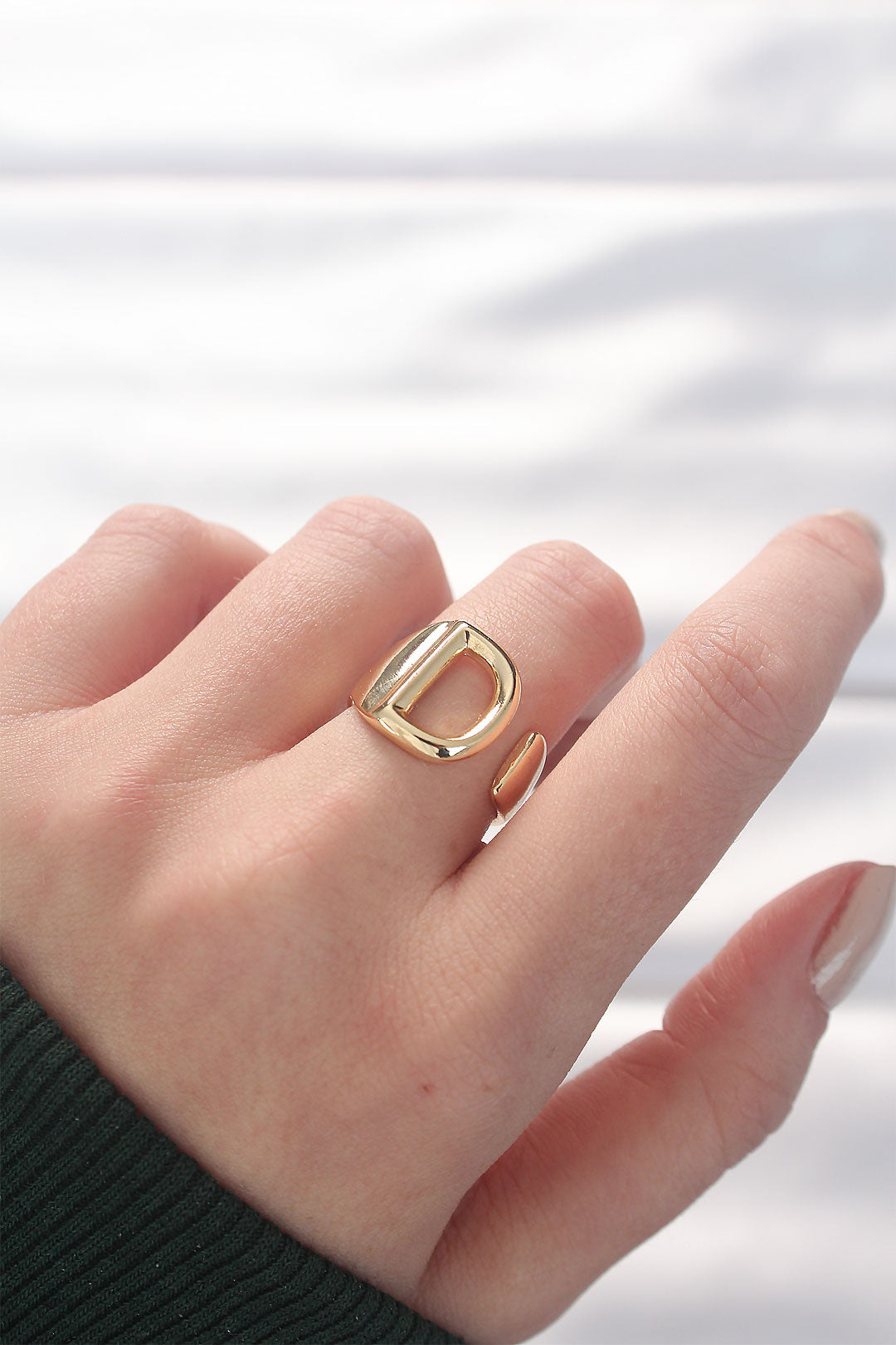 D Letter Gold Color Adjustable Ring