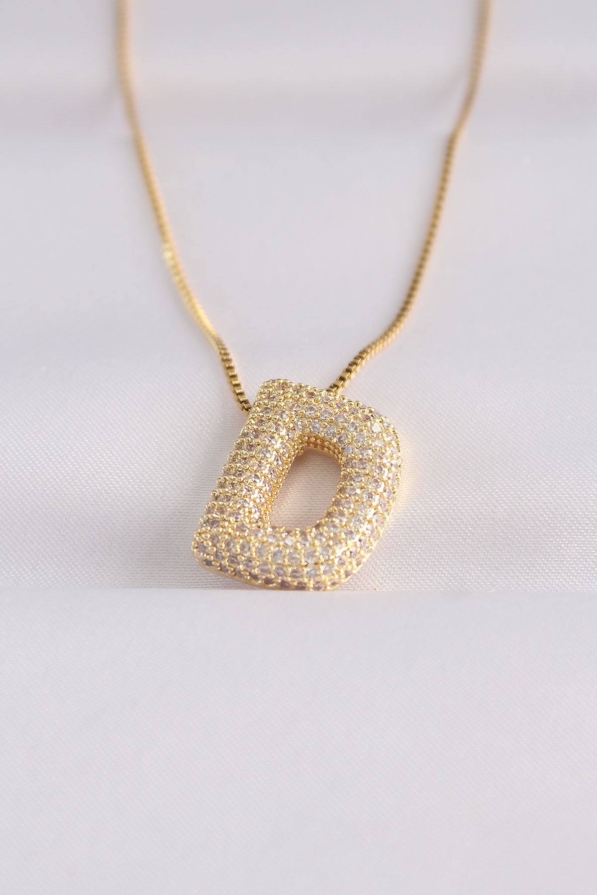 316L Steel Chain Zircon Stone D Letter Gold Color Bubble Necklace