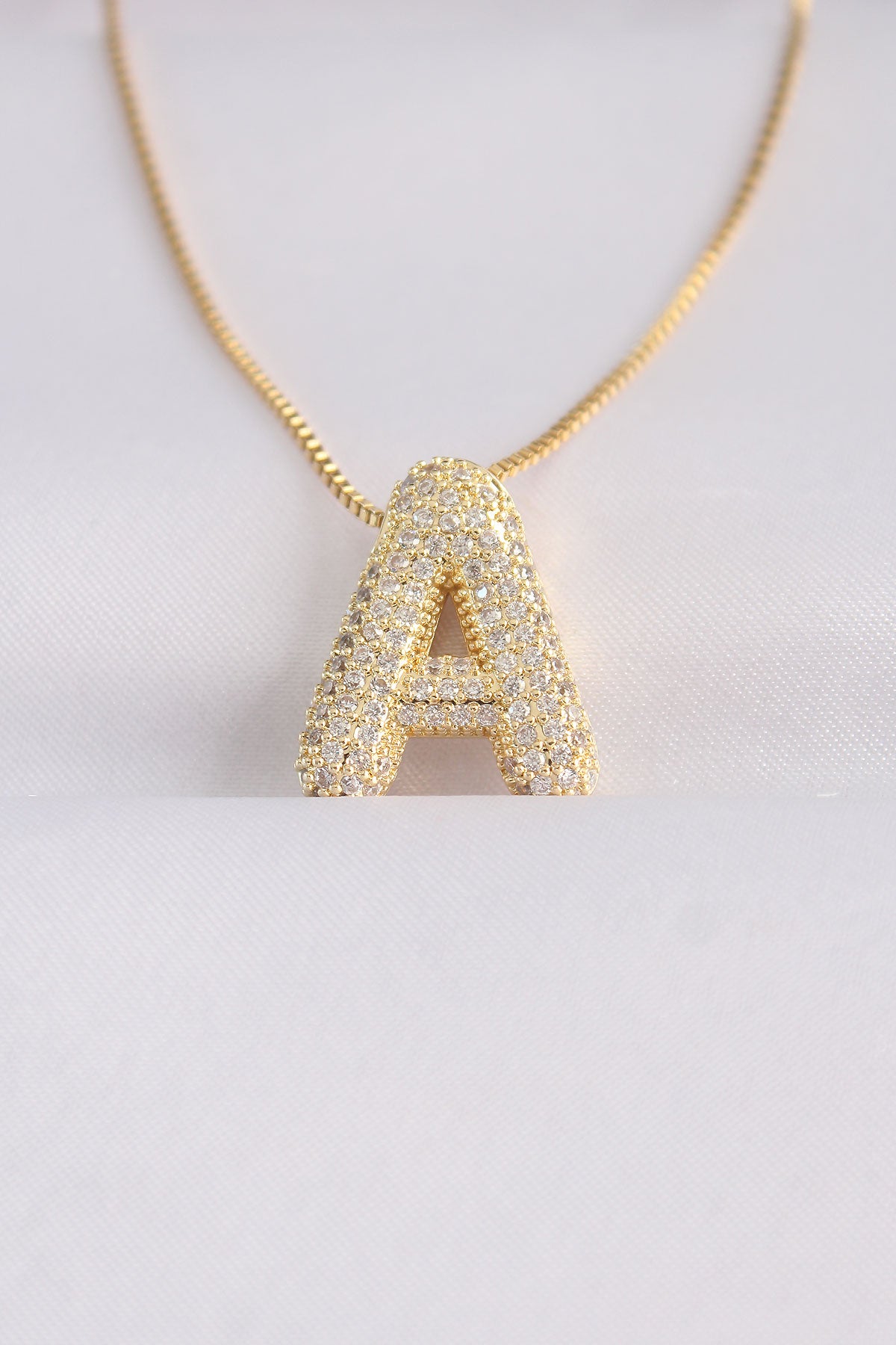 316L Steel Chain Zircon Stone A Letter Gold Color Bubble Necklace