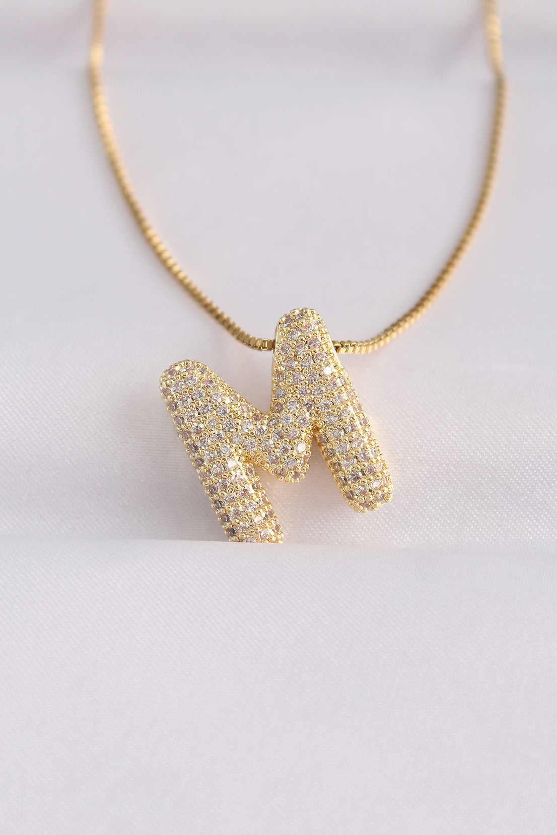 316L Steel Chain Zircon Stone M Letter Gold Color Bubble Necklace