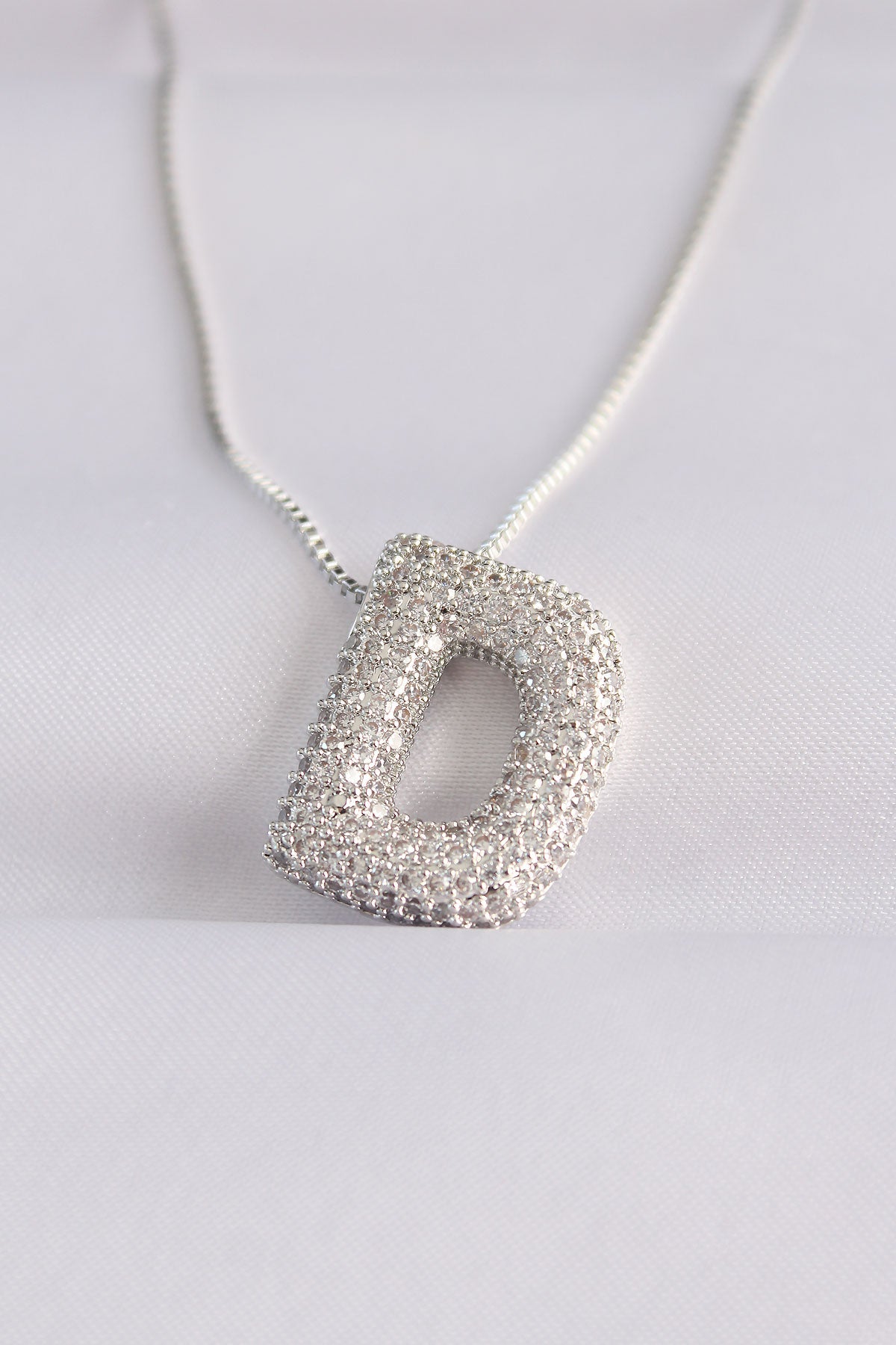 316L Steel Chain Zircon Stone D Letter Silver Color Bubble Necklace