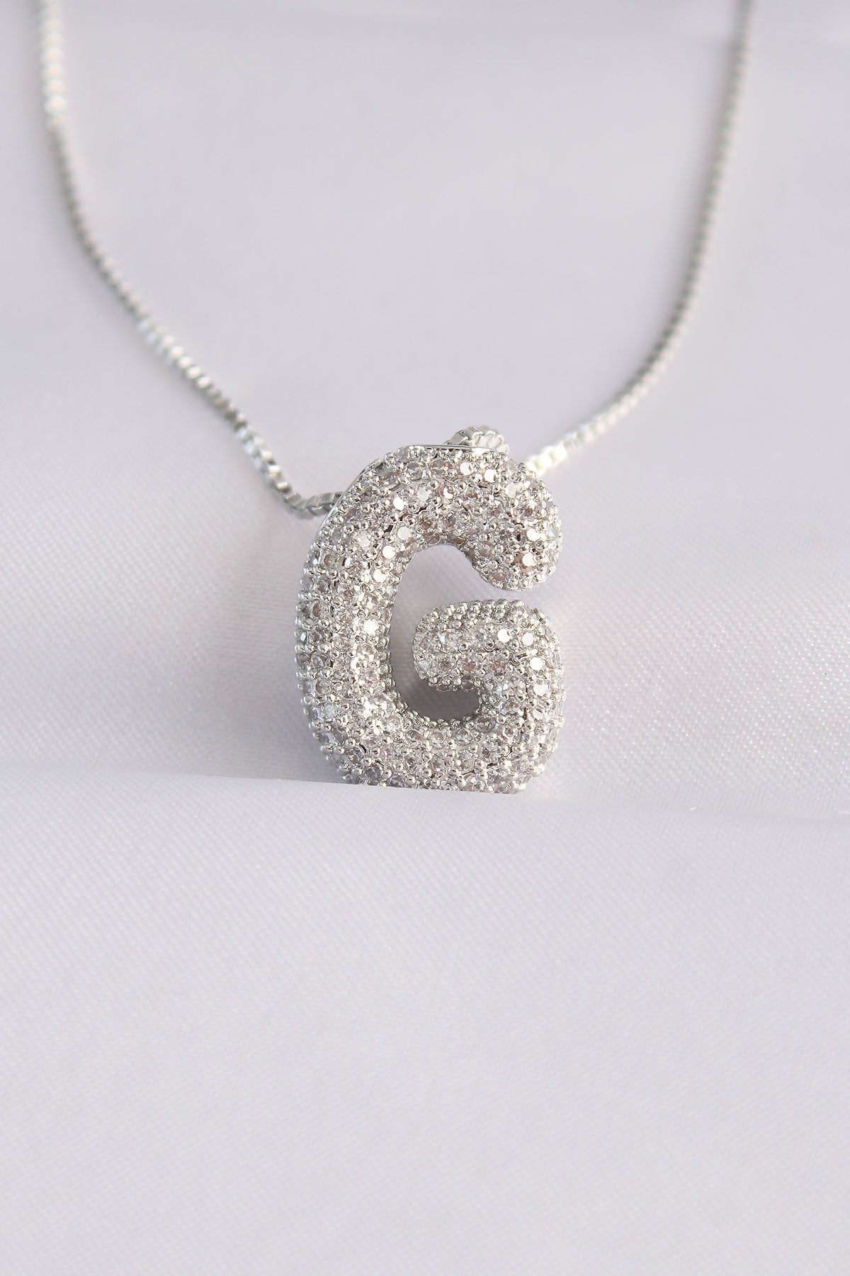 316L Steel Chain Zircon Stone G Letter Silver Color Bubble Necklace