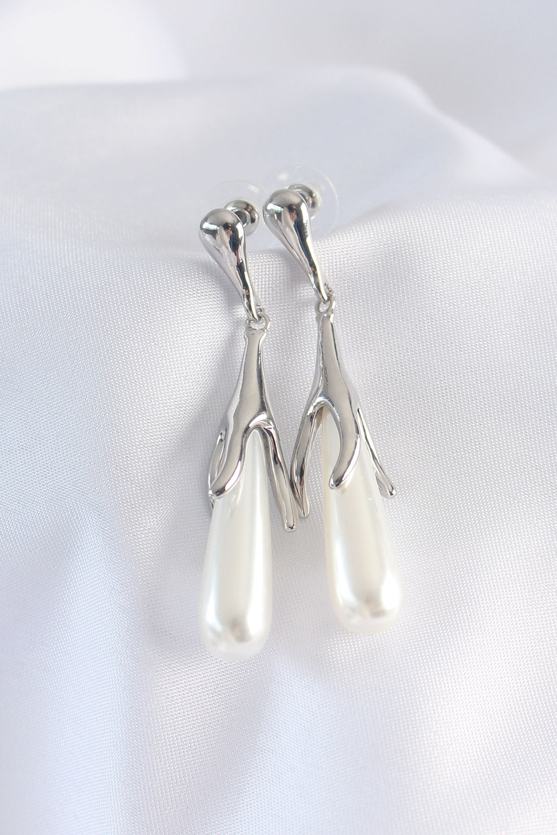 Brass Silver Color White Stone Earrings