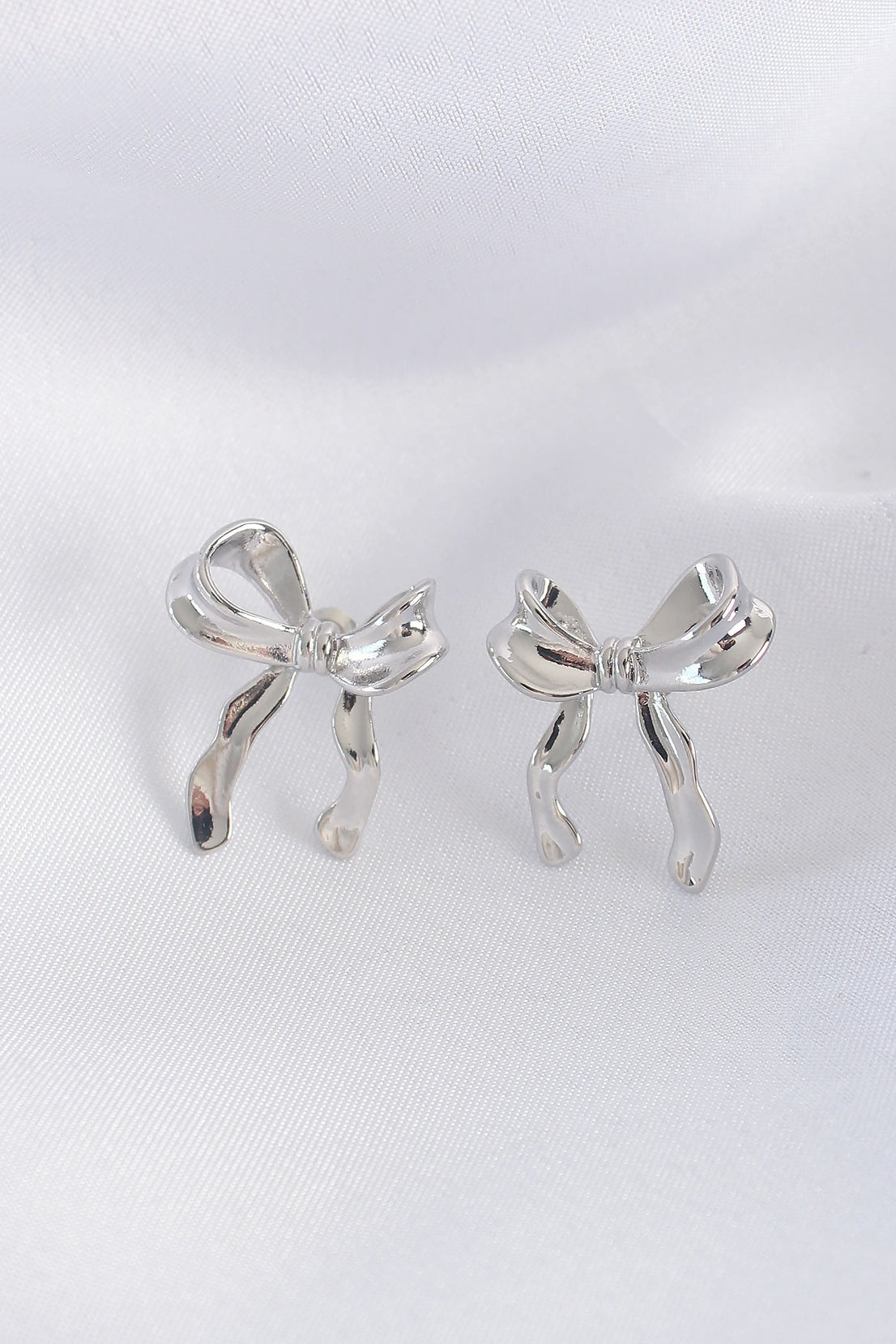 Brass Silver Color Bow Earring