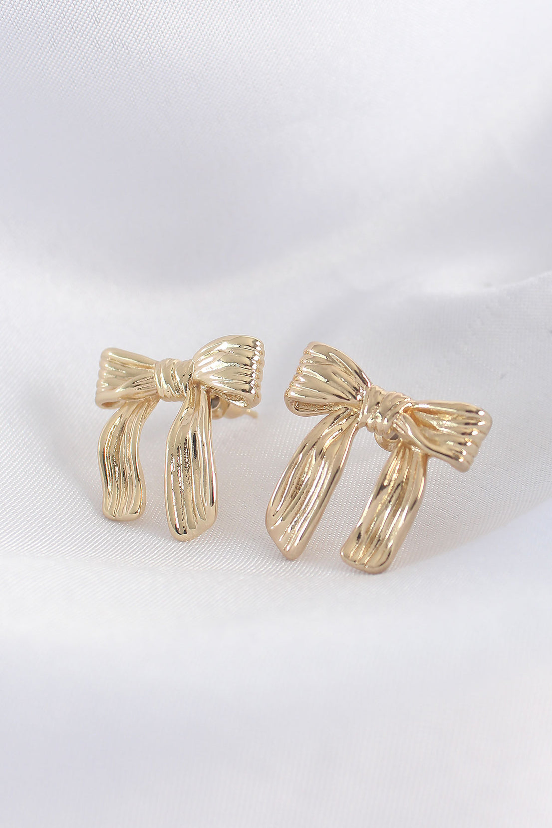 Brass Gold Color Line Detail Bow Earring