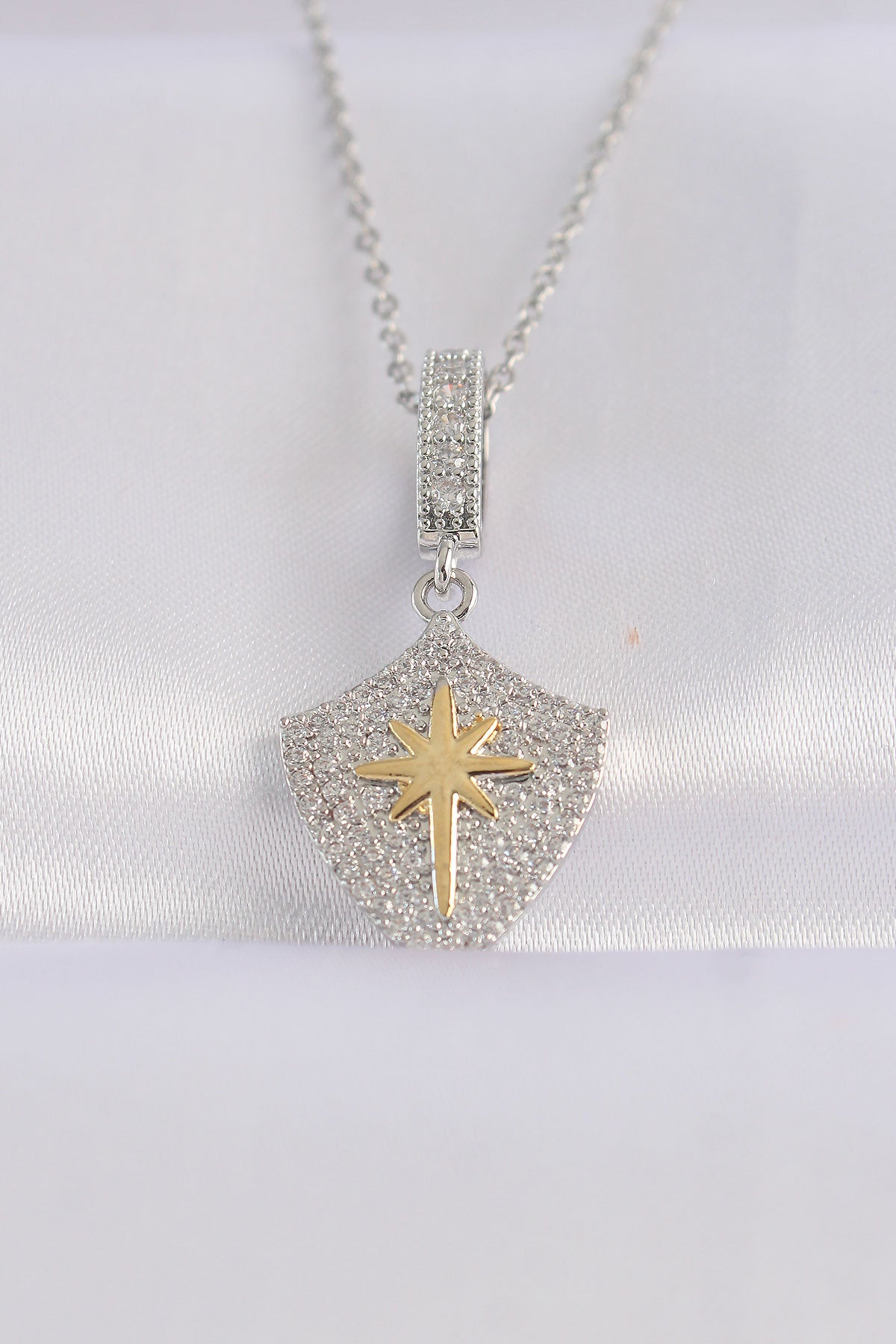 316L Steel Chain Silver Color Zircon Stone Design Gold Color Polar Star Necklace