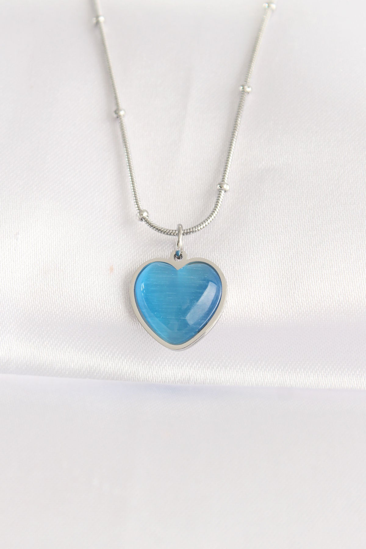 316L Steel Chain Silver Color Blue Pearl Heart Figured Necklace