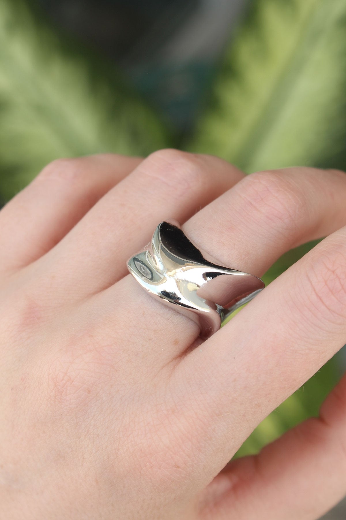 Brass Silver Color Adjustable Thick Crush Ring