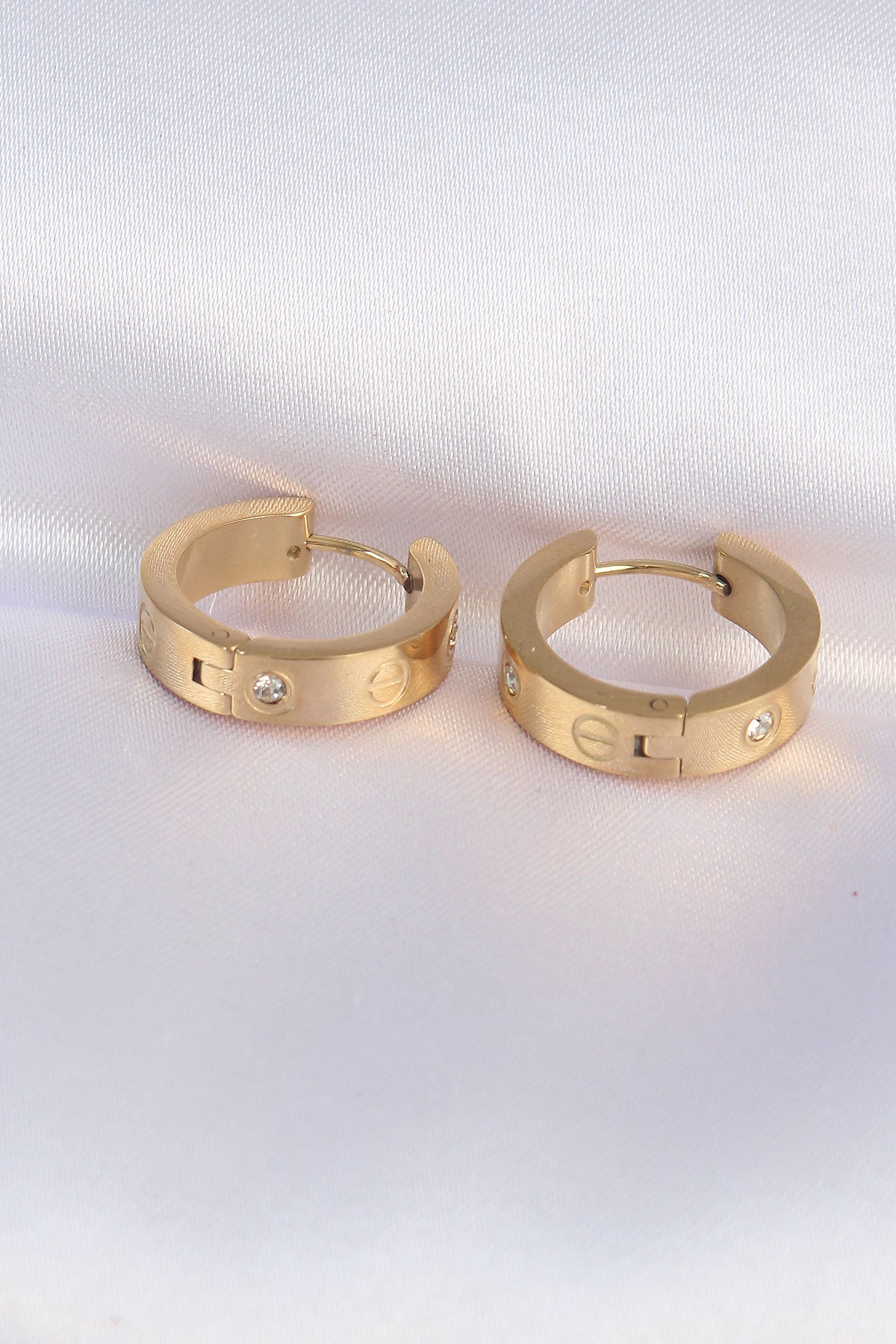 316L Steel Gold Color Zircon Stone Cartier Model Hoop Earrings