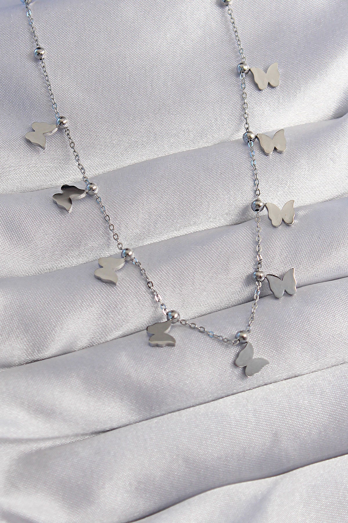 316L Steel Silver Color Minimal Butterfly Model Necklace