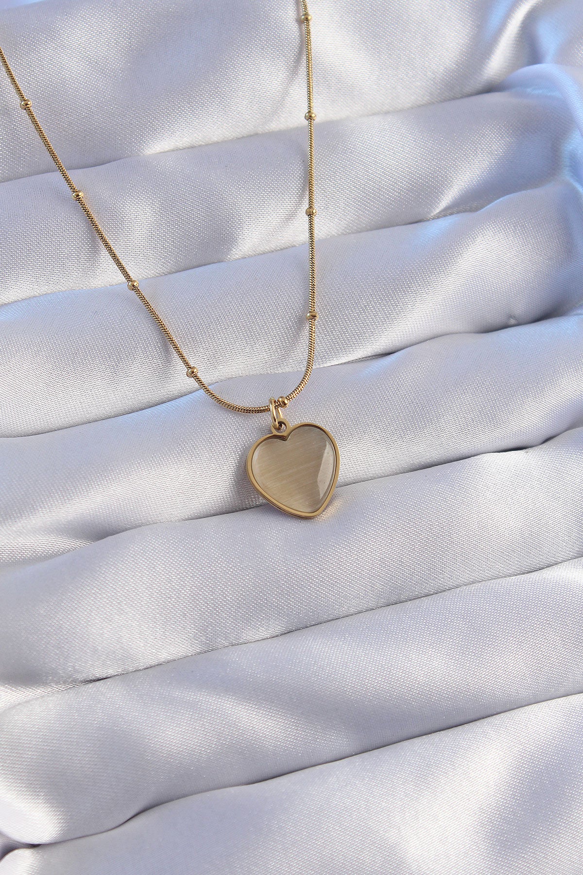 316L Steel Chain Gold Color Pearl Heart Necklace