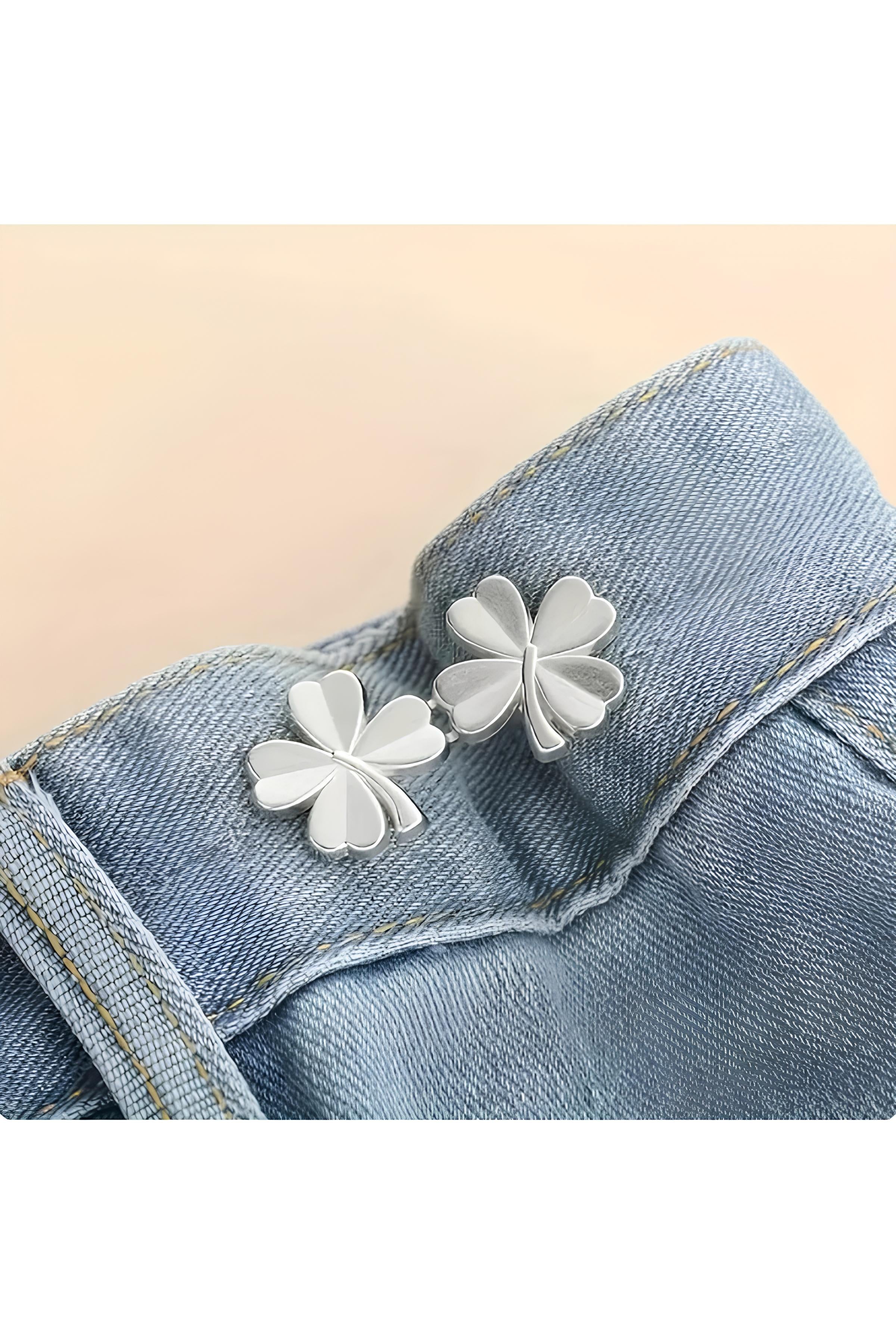 Pantolon Beli Daraltma Aparatı, Broş, Yonca Kemer , Gümüş Renk Yonca Bel Daraltma Çıtçıtı, Dayanıklı Demir Çıtçıt, Kot Pantolon Daraltma Aparatı, Kadın