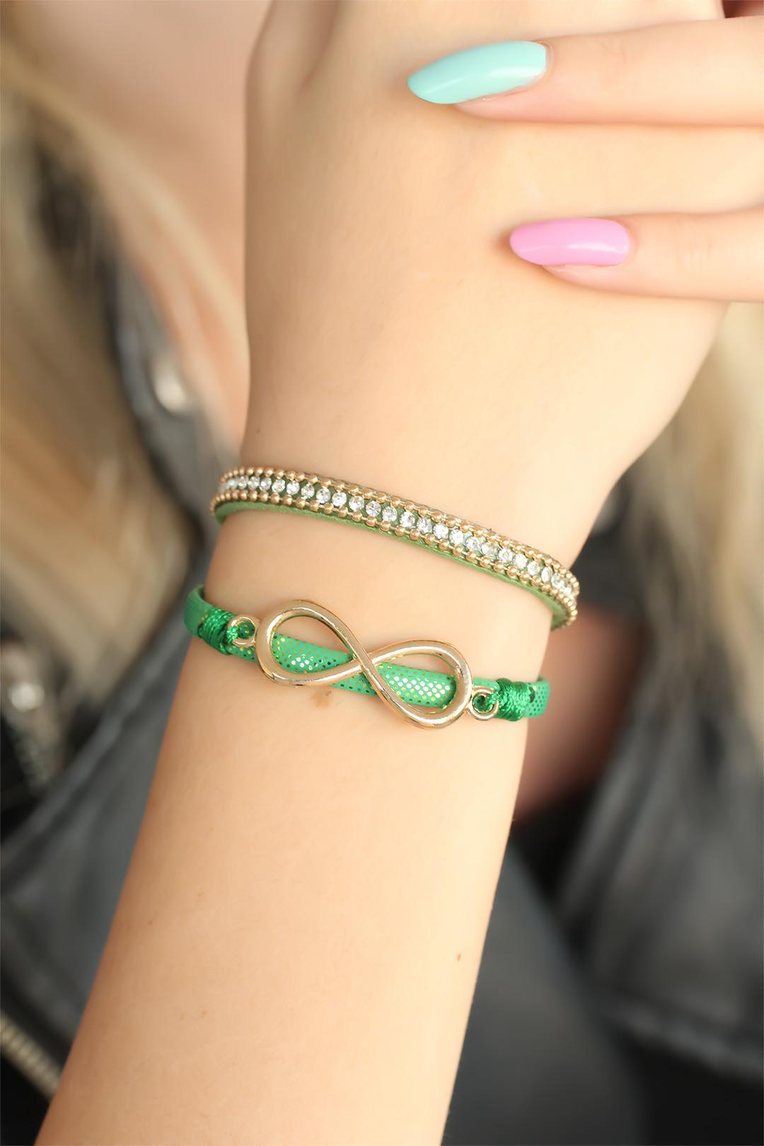 Green Color Metal Infinity Women's Bracelet