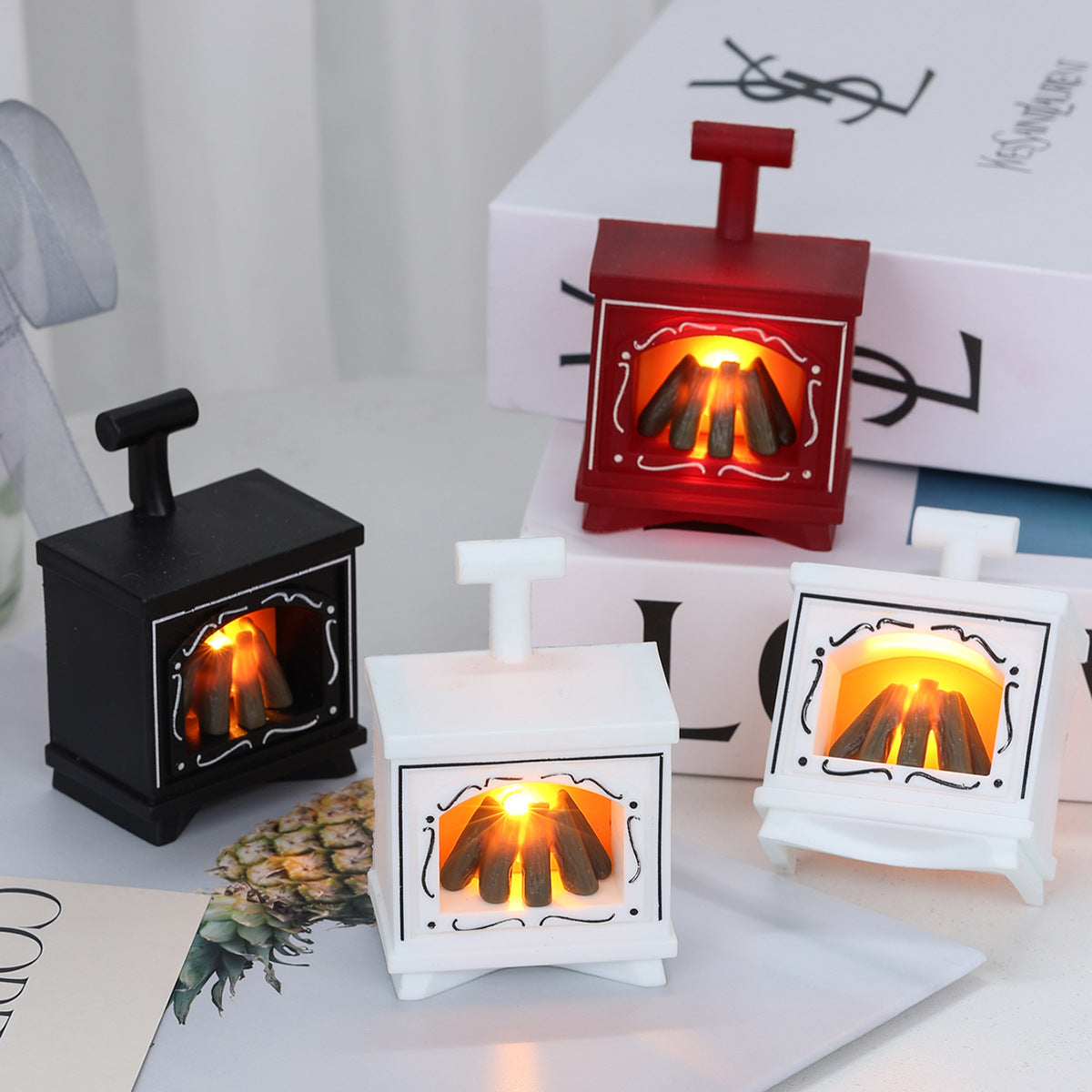 Minyatür LED Şömine, Dekoratif Işıklı Küçük Şömine, Mini LED Şömine Işığı, Sıcak Ambiyanslı Dekor, Maket ve Bebek Evine Özel, Gerçekçi Alev Efektli Minyatür LED Şömine,