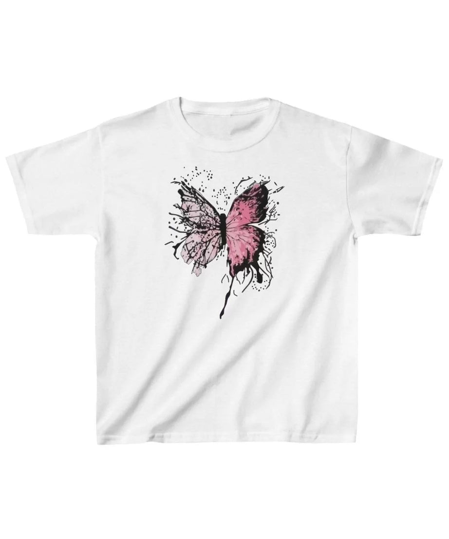 Gucso Çocuk Kız Butterfly Baskılı T-Shirt - Beyaz