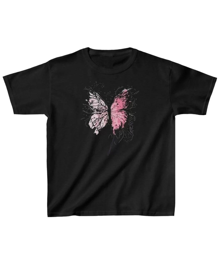 Gucso Çocuk Kız Butterfly Baskılı T-Shirt - Siyah,Kelebek