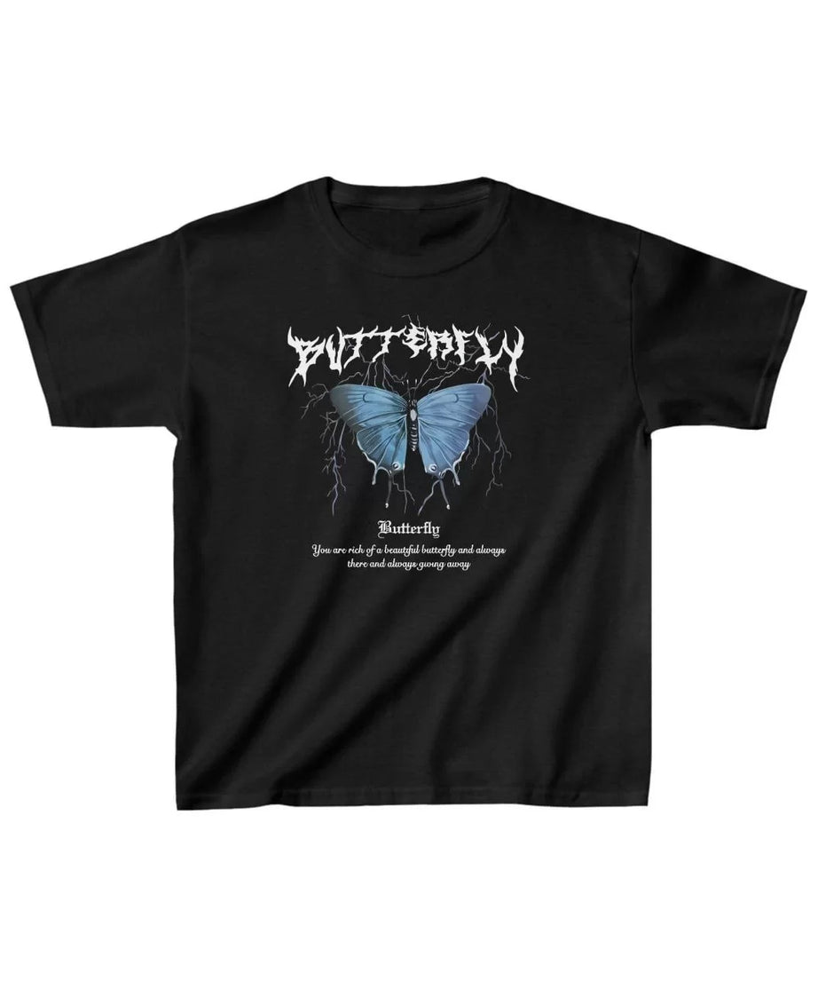 Gucso Çocuk Kız Butterfly Baskılı T-Shirt - Siyah, Kelebek