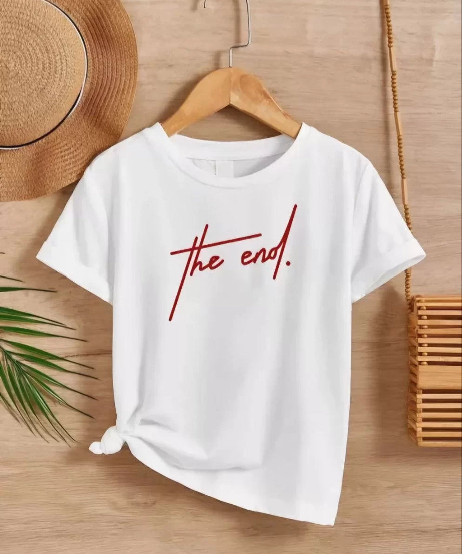 Gucso Çocuk Unisex The End Baskılı T-Shirt - Beyaz