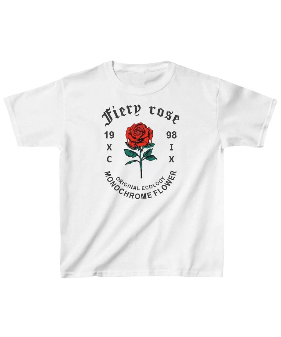 Gucso Çocuk Unisex Fiery Red Rose Baskılı T-Shirt - Beyaz