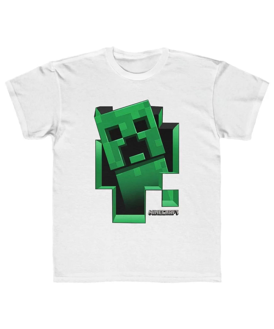 Gucso Çocuk Unisex Minecraft Baskılı T-Shirt - Beyaz