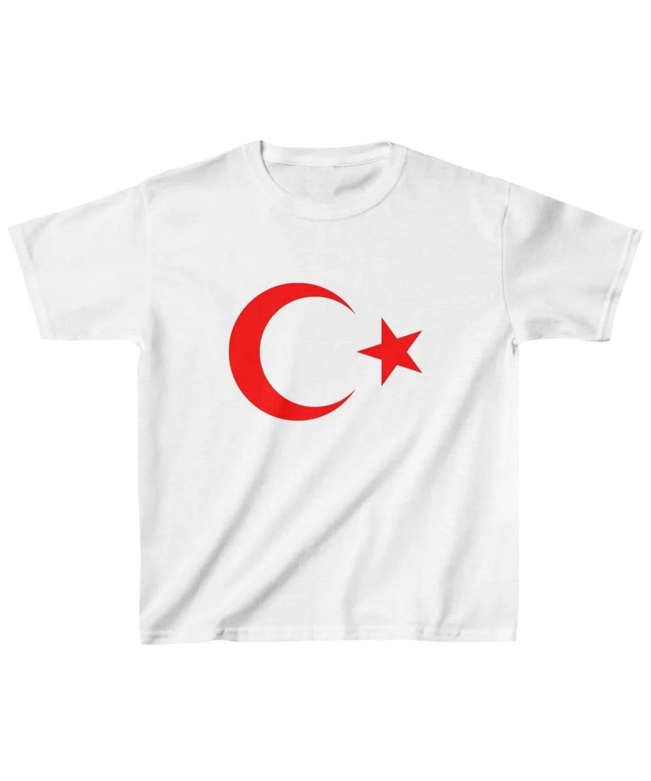 Gucso Çocuk Unisex Kırmızı Renk Hilal Yıldız Baskılı T-Shirt - Beyaz