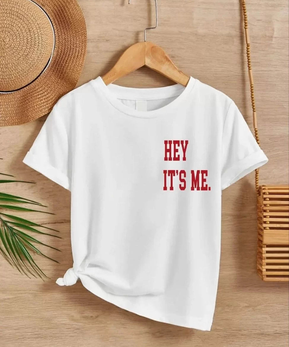 Gucso Çocuk Unisex Hey It's Me Baskılı T-Shirt - Beyaz