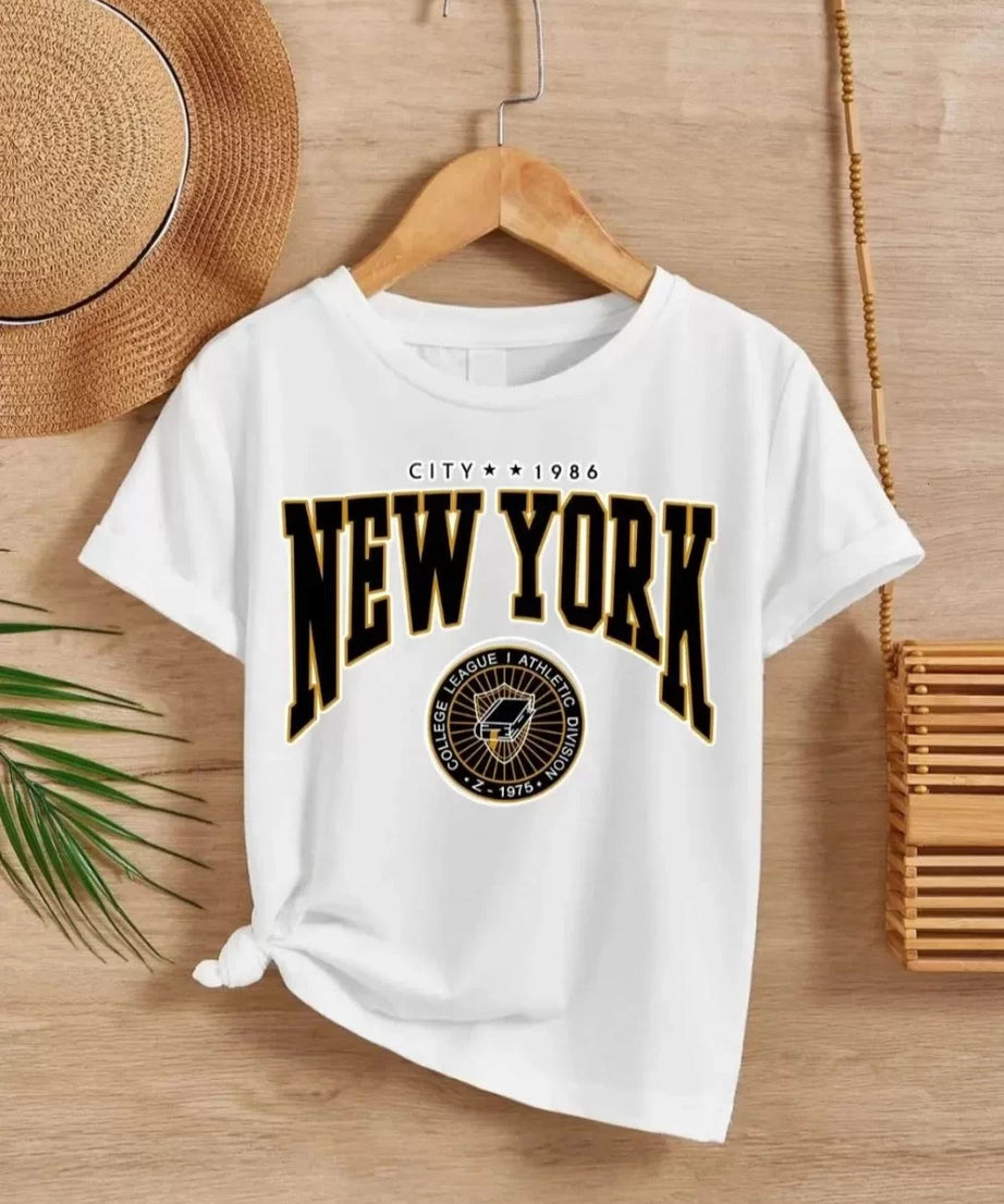 Gucso Çocuk Unisex Newyork Baskılı T-Shirt - Beyaz