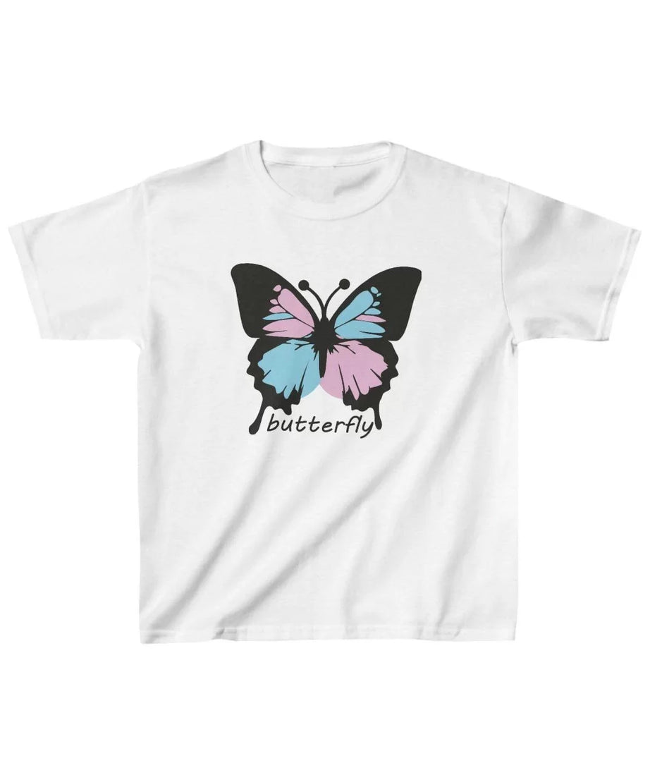 Gucso Çocuk Unisex Kelebek Baskılı T-Shirt - Beyaz, Butterfly