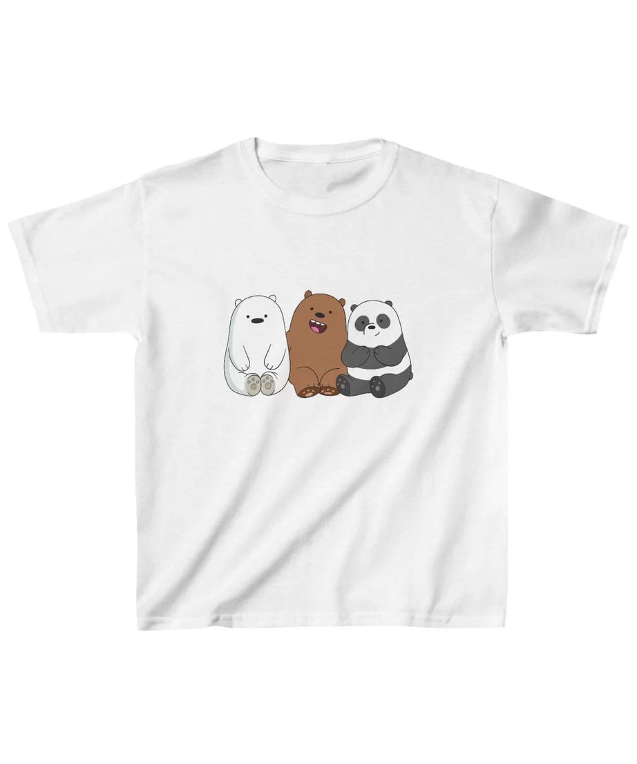 Gucso Çocuk Unisex Ayıcık ve Panda Baskılı T-Shirt - Beyaz