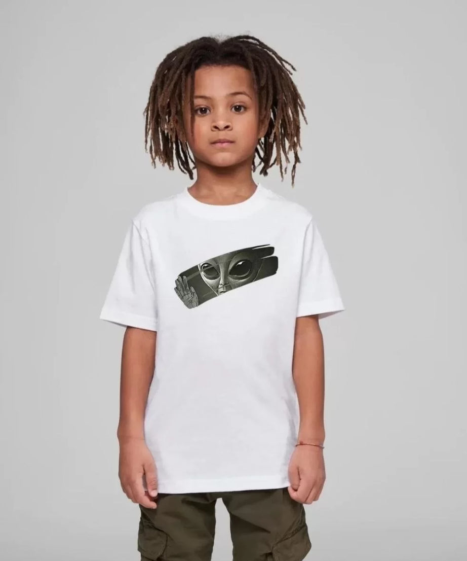 Gucso Çocuk Unisex Uzaylı Baskılı T-Shirt - Beyaz