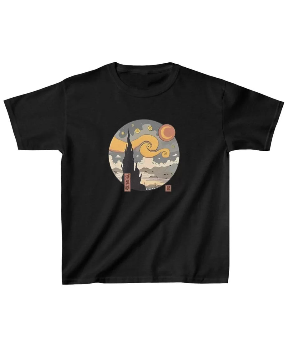 Gucso Çocuk Unisex  Van Gogh Tablo Görseli Baskılı T-Shirt - Siyah