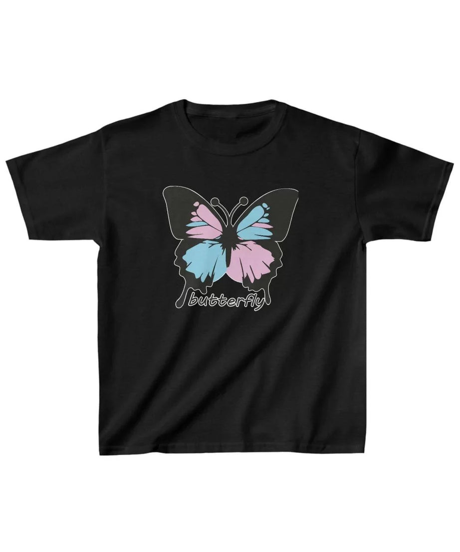 Gucso Çocuk Unisex Kelebek Baskılı T-Shirt - Siyah, Butterfly