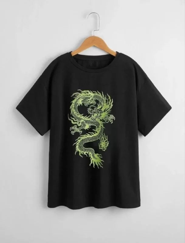 Gucso Kinder Unisex-T-Shirt mit Drachen-Aufdruck – Schwarz 