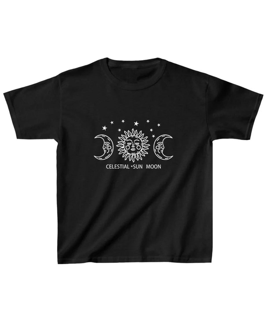 Gucso Çocuk Unisex Celastial Sun Moon Baskılı T-Shirt - Siyah